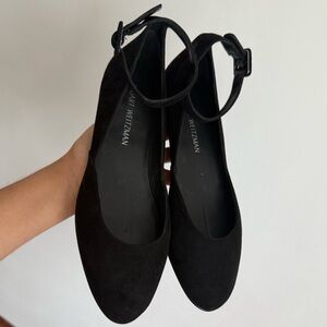 Stuart Weitzman Black Suede Ankle Strap Flats, size 10M. Made in Spain